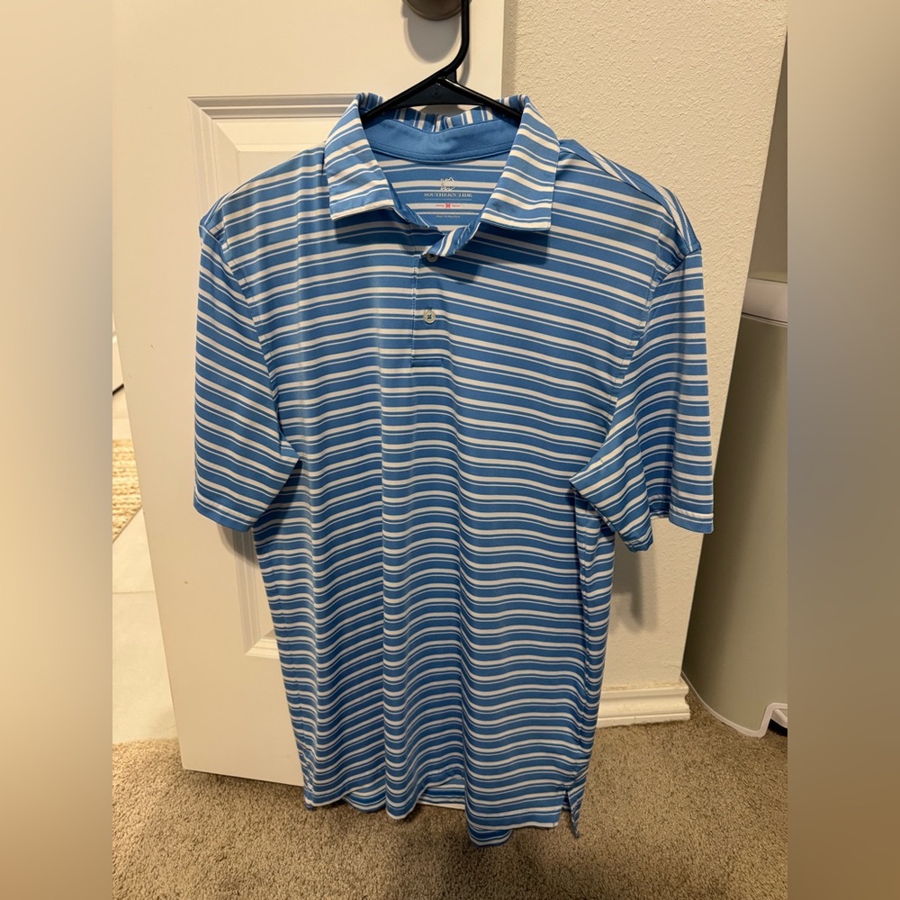 Southern tide Men's Blue Striped Polo Shirt Medium